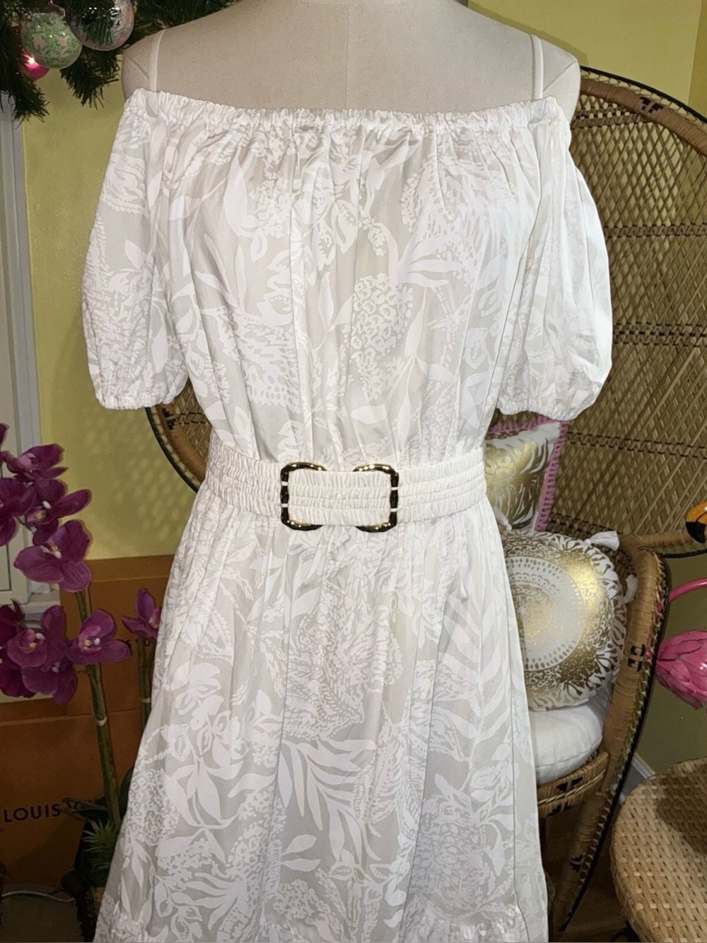 Lilly Pulitzer NWT Nessa Shoulder Maxi Dress White Jungle Cabana $348 Size XL - Picture 8 of 12